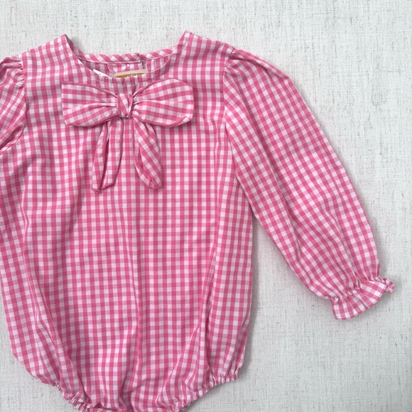 The Beaufort Bonnet Company Beatrice Bow Blouse Hampton Hot Pink Gingham 2T - Picture 2 of 10